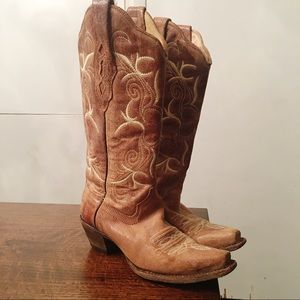 Corral Brown Tan Embroidered Leather Cowboy Boots